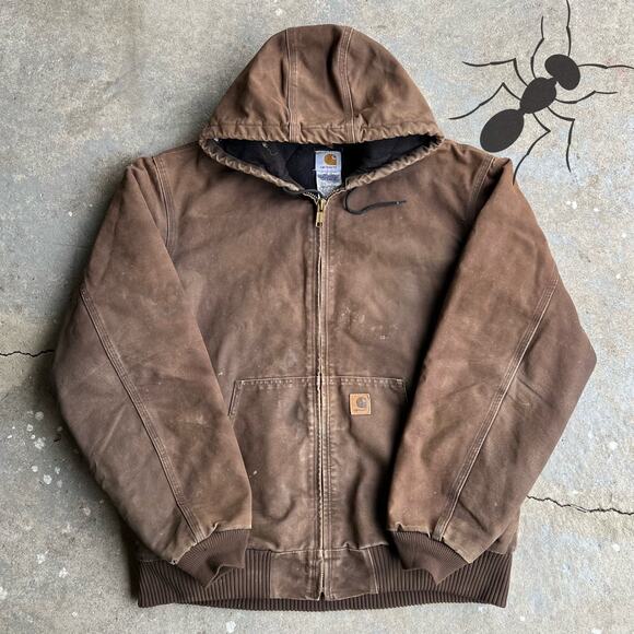 Vintage faded brown j130 y2k carhartt hooded work wear jacket